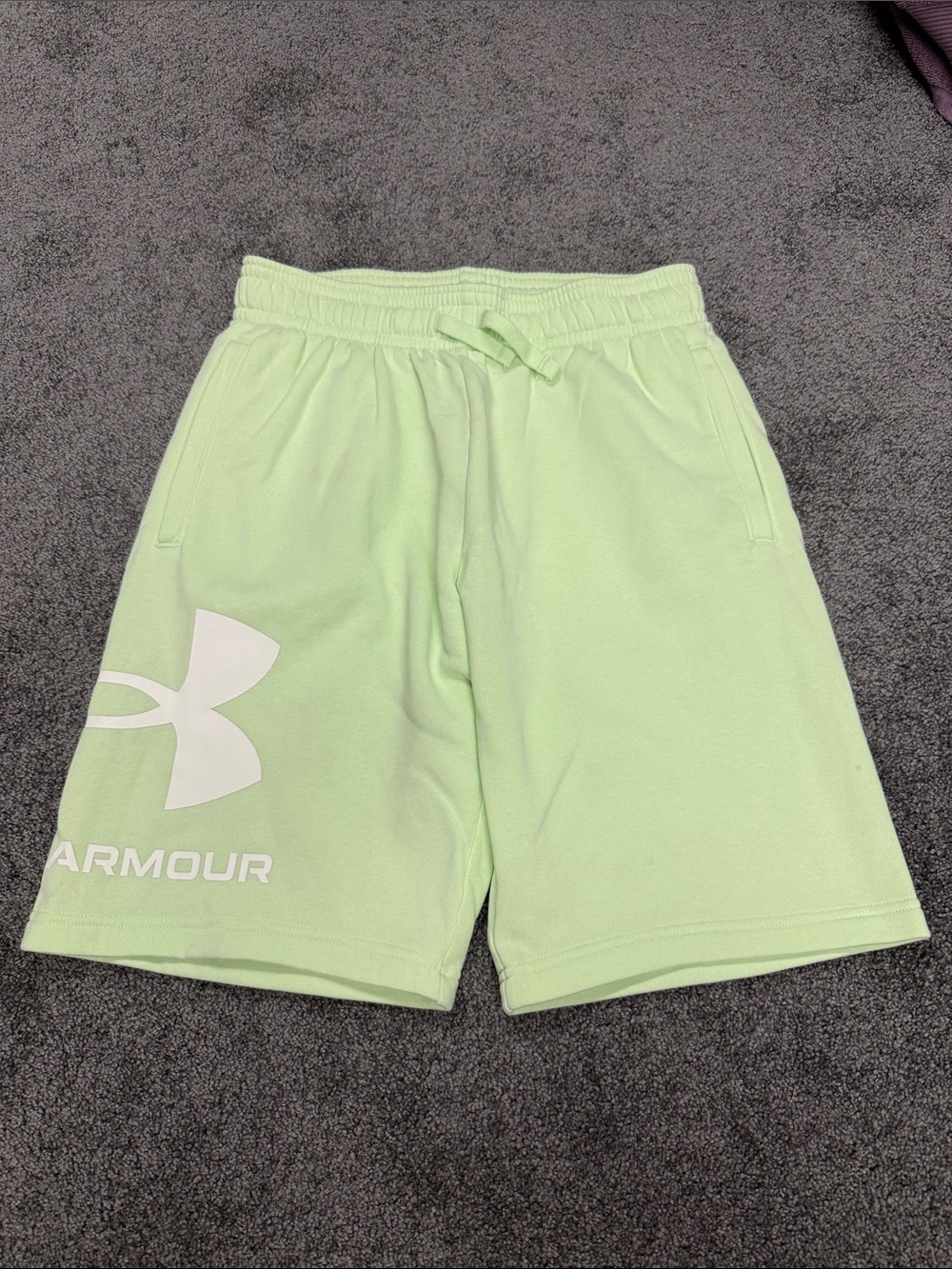 Under Armour Men's Light Green Athletic Fleece Shorts with White Logo